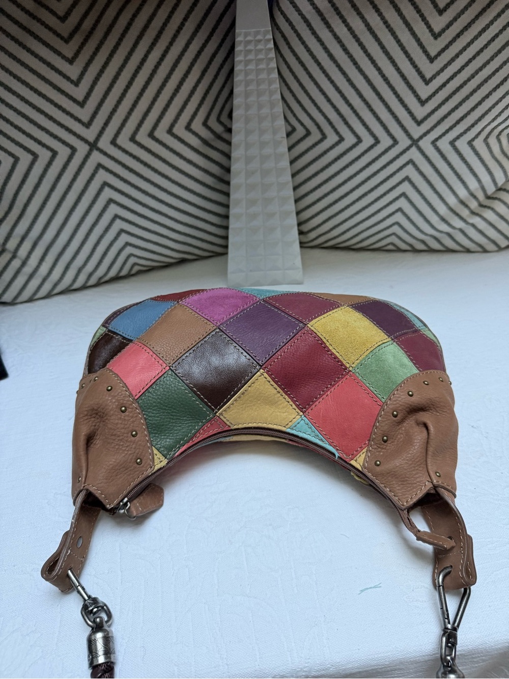 Y2K Style Pelle Patchwork Multicolor Leather Hobo Bag - Picture 3 of 11